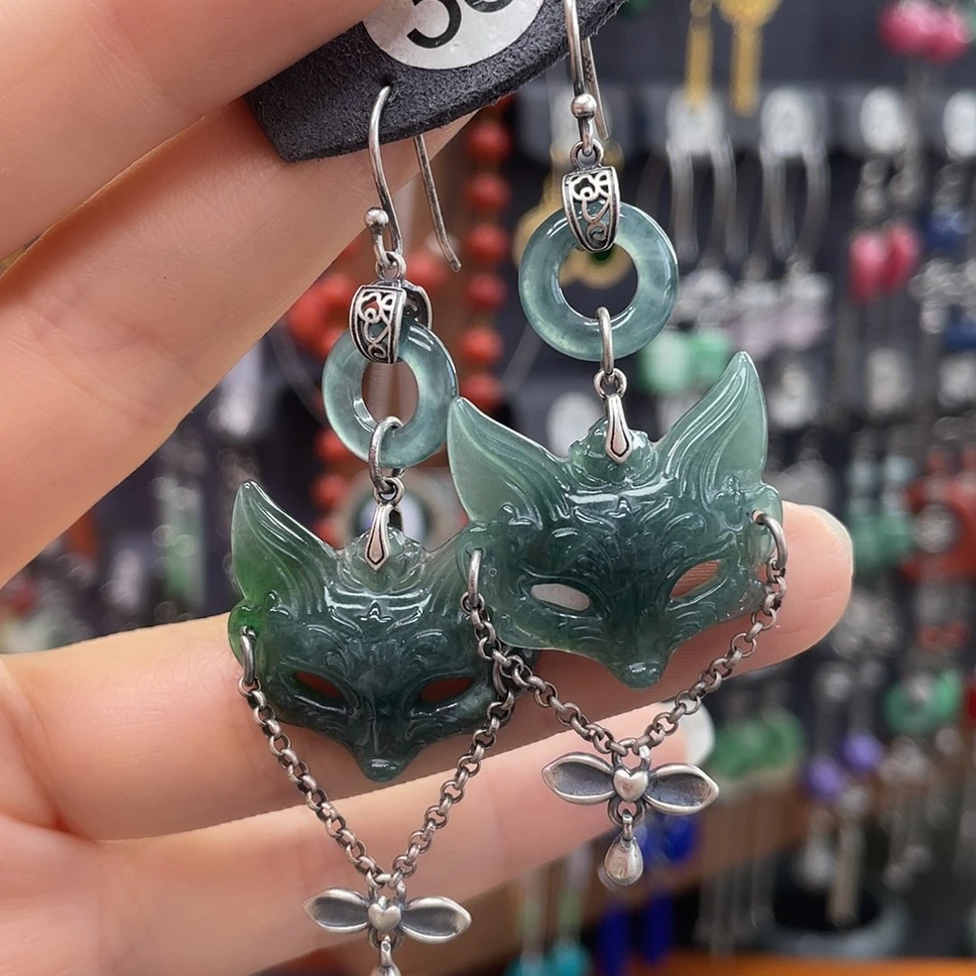 翡翠银S925镶嵌耳饰西**月314gbnbgj