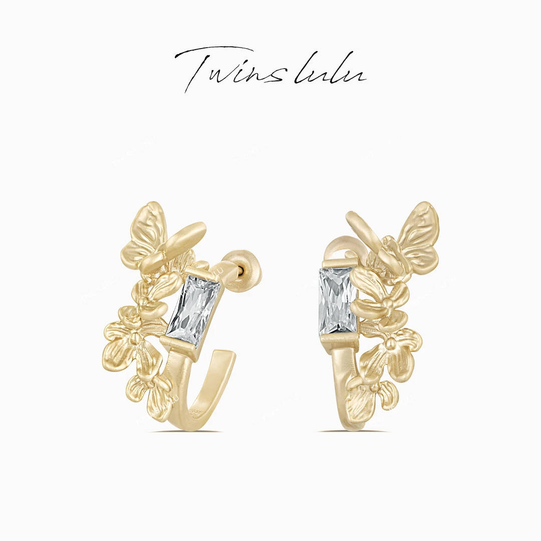 TWINS LULU 镀k金 法式时尚个性气质温柔蝴蝶花朵耳环TSL2160