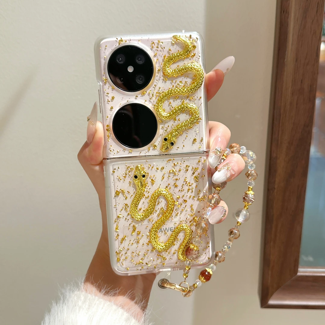 适用华为pocket2折叠滴胶闪粉金蛇oppo小米荣耀magicvflip手机壳