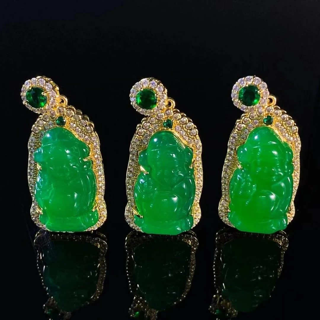 ST7080【福嘟嘟珠宝】冰翠芙蓉玉绿财神吊坠-配链-多样性发一件