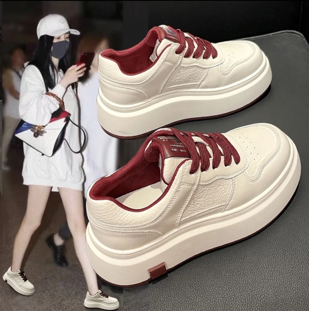 【红杏】厚底小白鞋女2025春季百搭小个子防滑耐磨松糕增高女鞋R