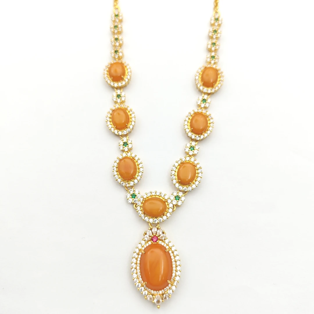 【顾佳珠宝】【证书+礼盒】精美时尚百搭合金镶嵌蜜蜡套链BX244195