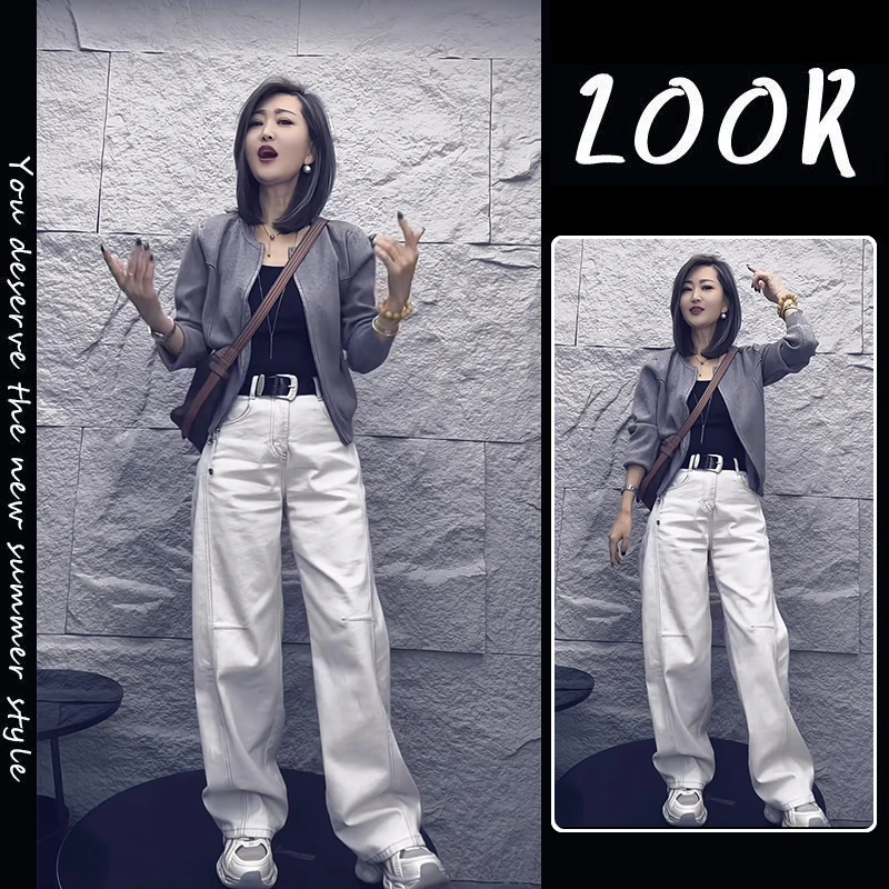 韩版短款减龄设计感开衫外套女2025年秋季新款阔腿牛仔裤两件套潮