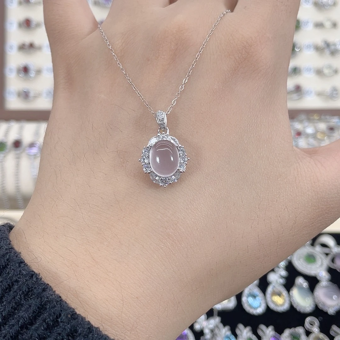 芙蓉石银S925镶嵌颈饰