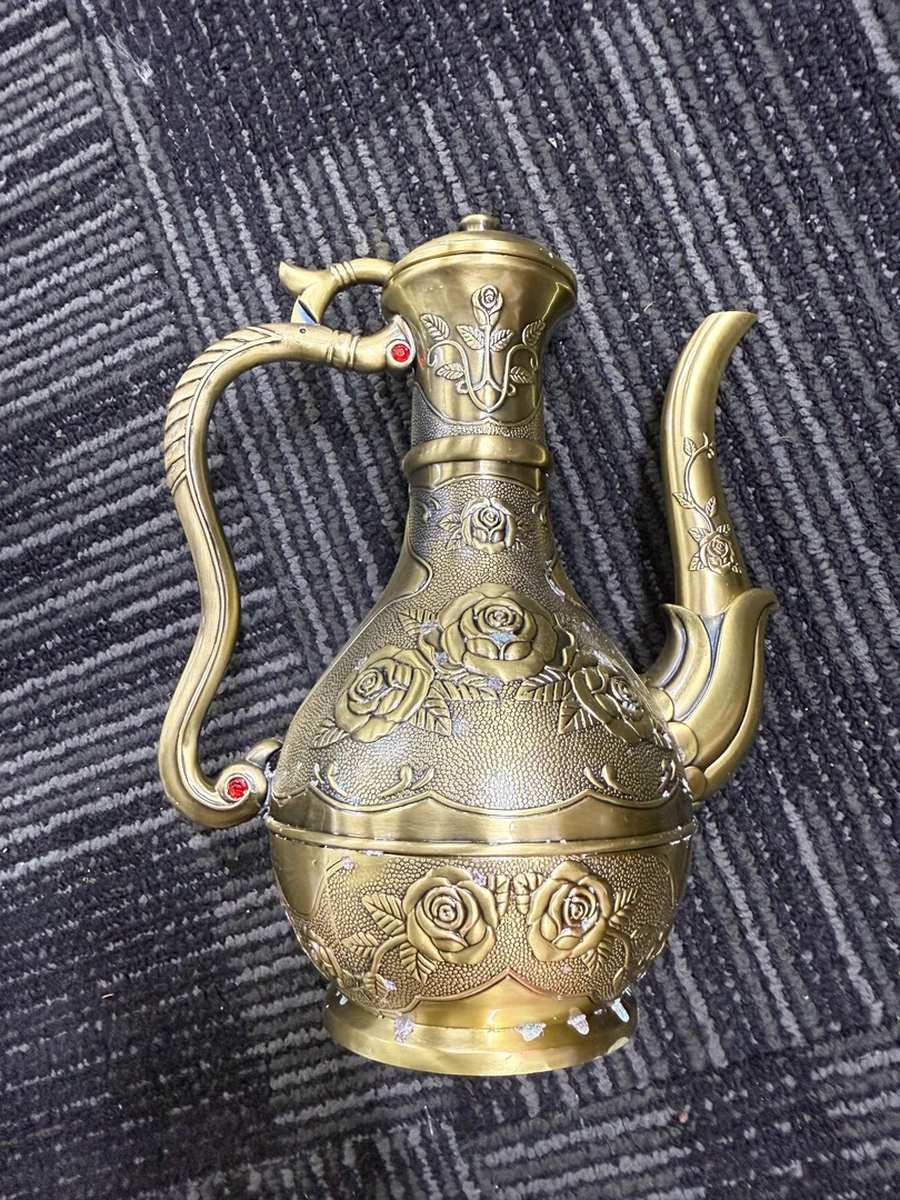 黄铜玫瑰花小酒壶水壶仿古金
