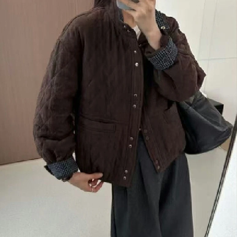 欧货加棉菱形块时尚短外套