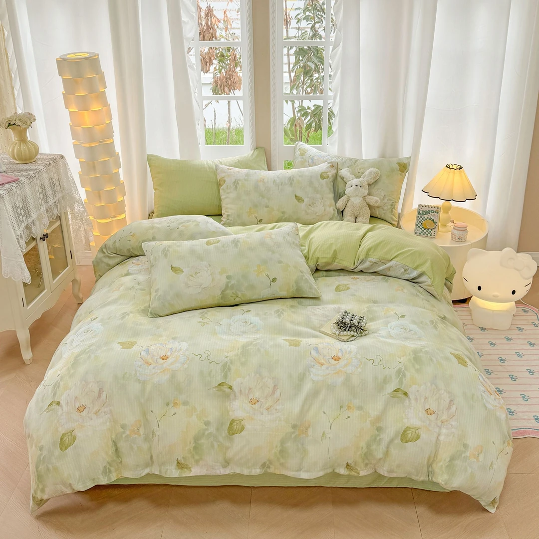青诗兰悦｜提花皱皱纱四件套  印花磨毛学生宿舍床上用品 云裳
