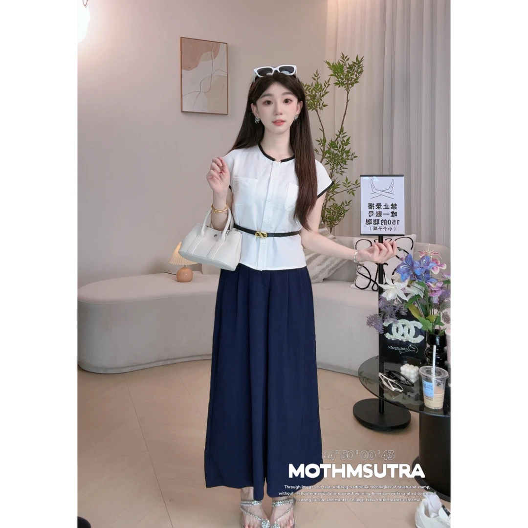 2025小个子夏季时尚两件套韩版流苏拼接马甲+阔腿裤套装