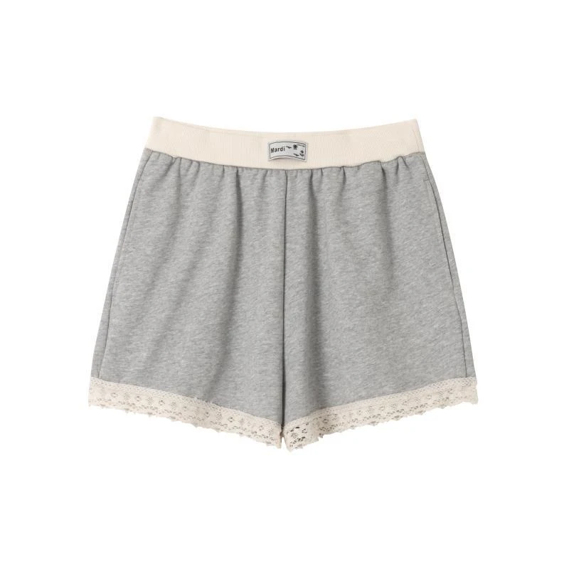 蕾丝拼接短卫裤腰头宽松显瘦休闲百搭纯棉M-011