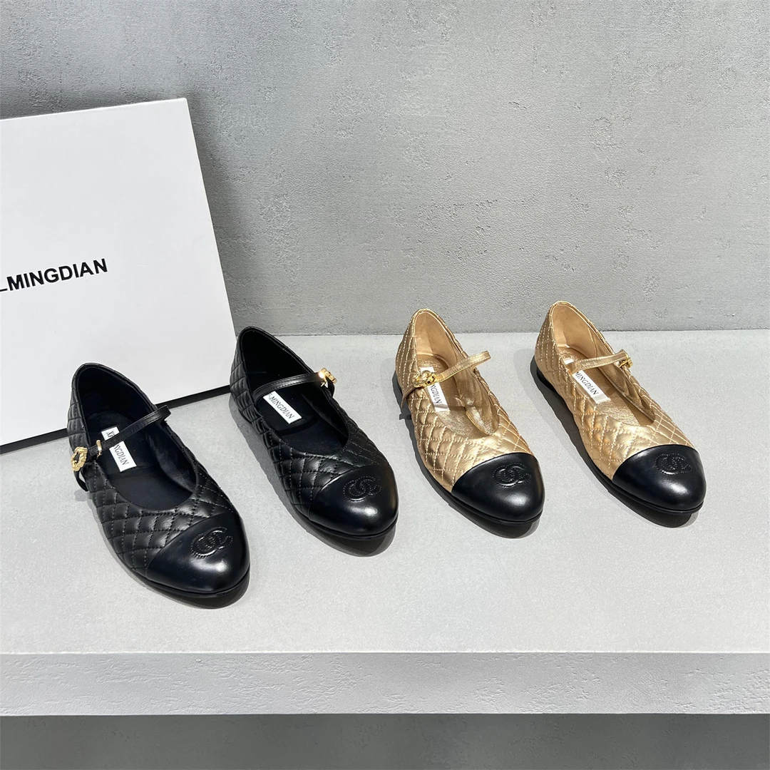 欧洲站女鞋2025秋新款欧货真皮一字带平底浅口单鞋小香风玛丽珍鞋