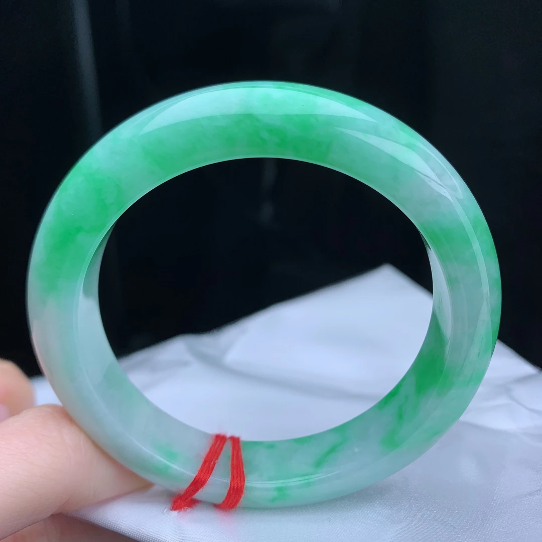 天然缅甸A货翡翠手镯5556圈口飘阳绿辣绿色经典精美气质百搭时尚