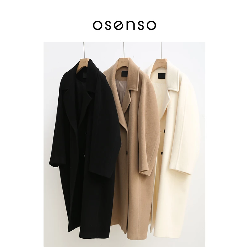 OSENSO“古堡暮色”秋冬羊毛大衣复古双排扣气质显瘦中长款DY250615