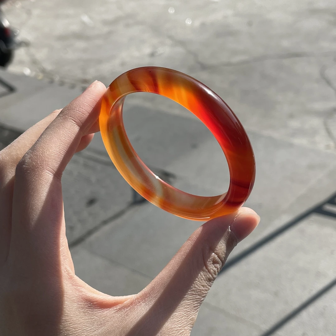 圈口56+正圈红色锦鲤颜色渐变飘纹飘细沙-玛瑙