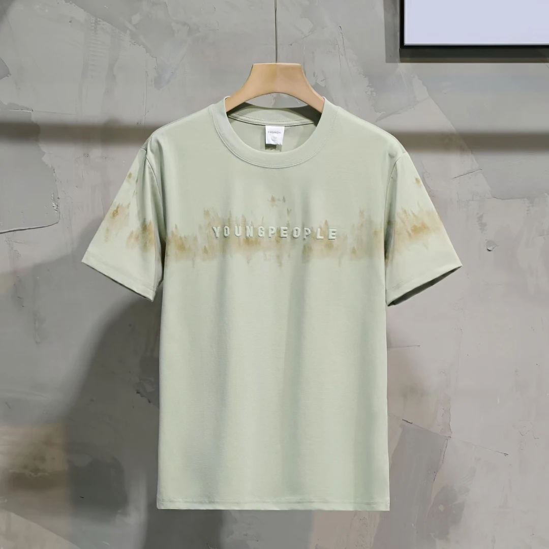 【渐变双面液氨短袖】春夏新款圆领字母刺绣情侣半袖潮流T恤-67810