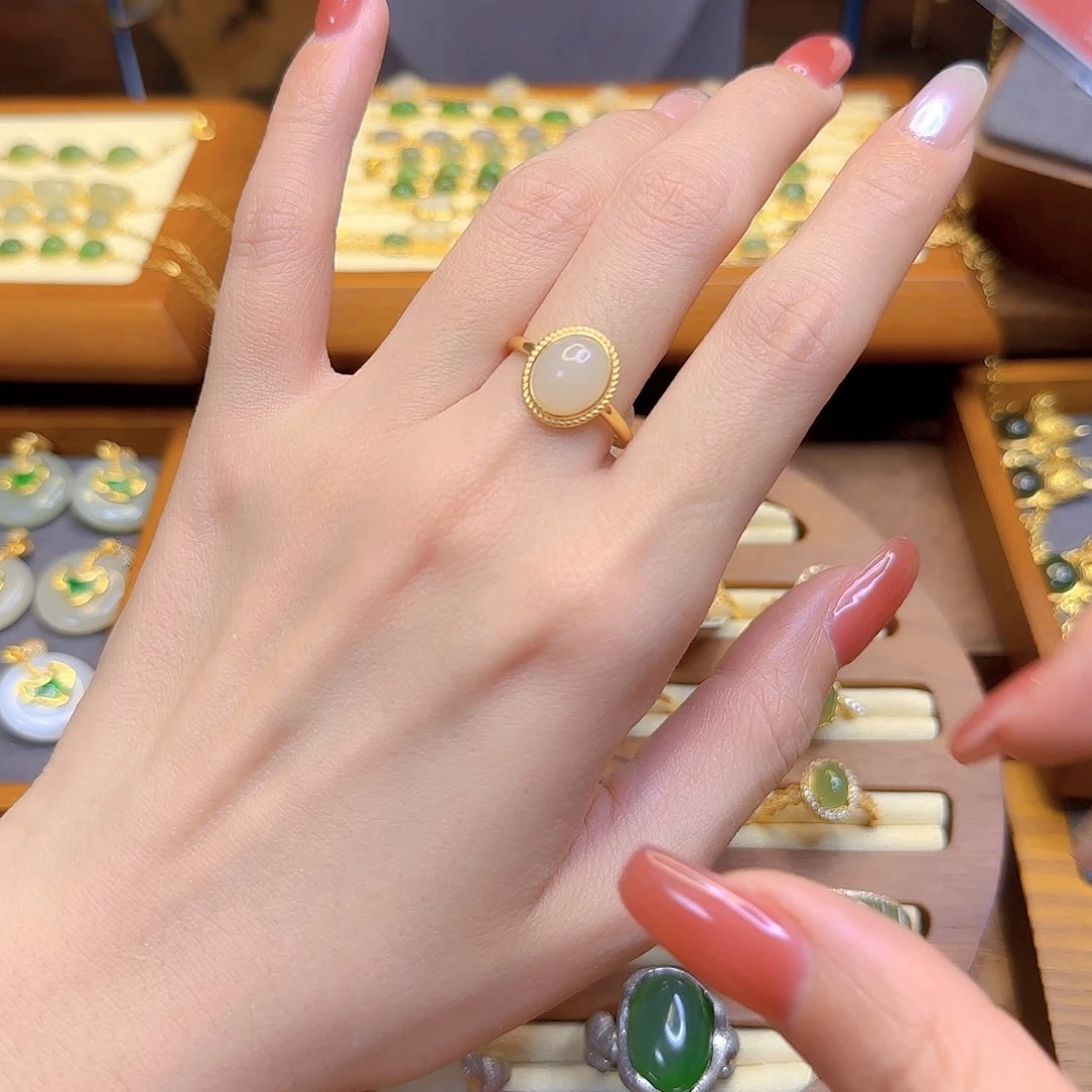 和田玉银S925镀金镶嵌戒指?**人