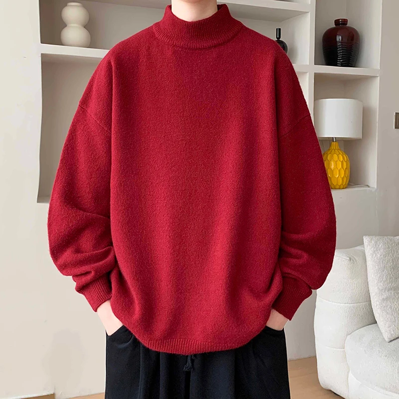 加绒可选半高领毛衣秋冬情侣宽松懒惰风休闲内搭打底针织衫 11092