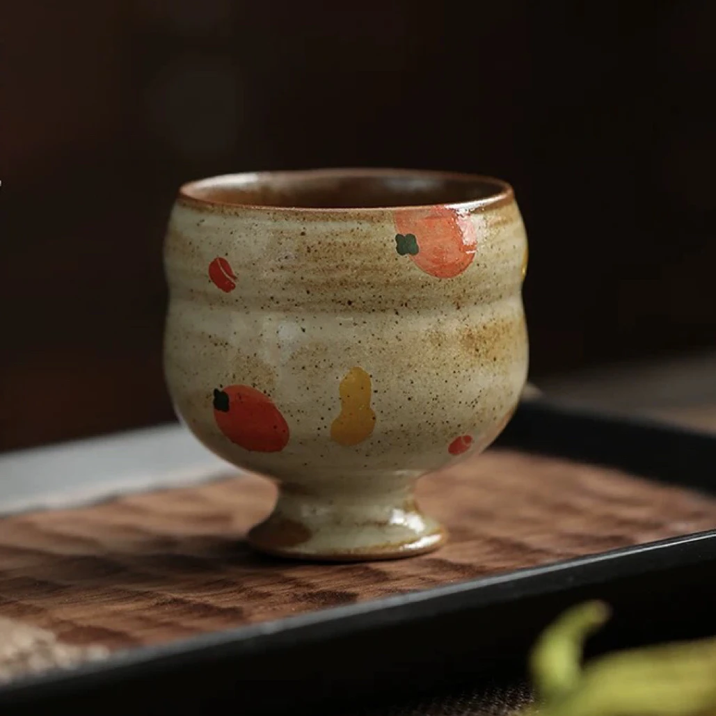 2025新款手绘柿子茶杯复古窑变釉下彩家用茶具葫芦福禄杯
