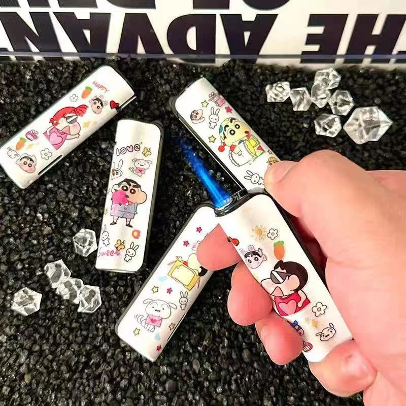 卡通蜡笔小新创意防风蓝焰直冲可充气高颜值金属打火机防风