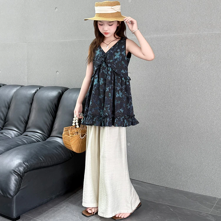 七色雨&25A38款无袖碎花阔腿裤套装