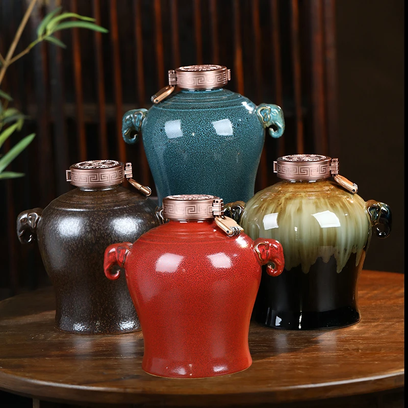 私人定制高档纯色复古泡酒坛存酒瓶5斤10斤家用酒壶散装密封酒罐