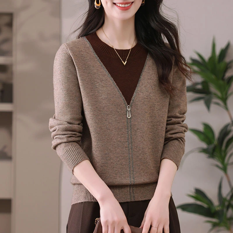 假两件上衣女2025春装新款爆款百搭时尚中年妈妈洋气减龄打底衫