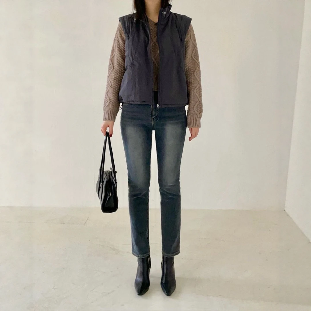 【ANYONE】NO退换 爱心家韩国正品冬季新款加绒直筒九分牛仔裤91CM