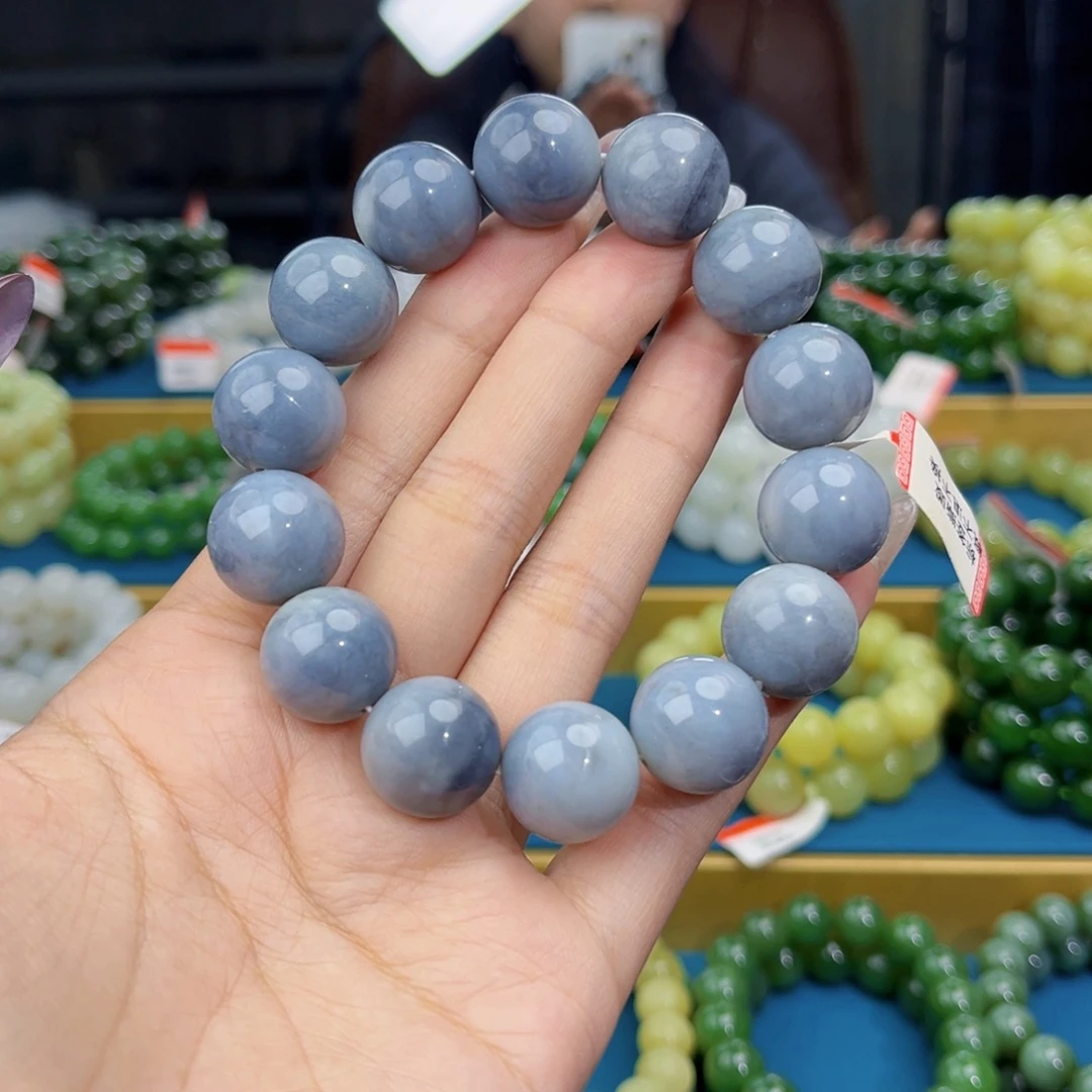 和田玉未镶嵌手链天然和田玉新疆青花籽手串16
