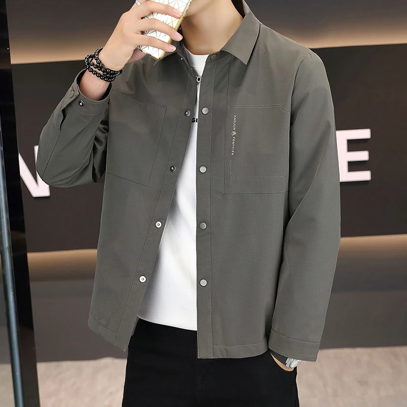 翻领男士夹克衫2025春秋季新款高端上衣外套休闲宽松百搭茄克男款