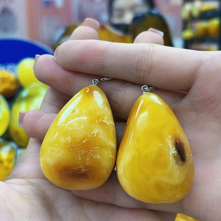 银S925镶嵌琥珀戒指耳环