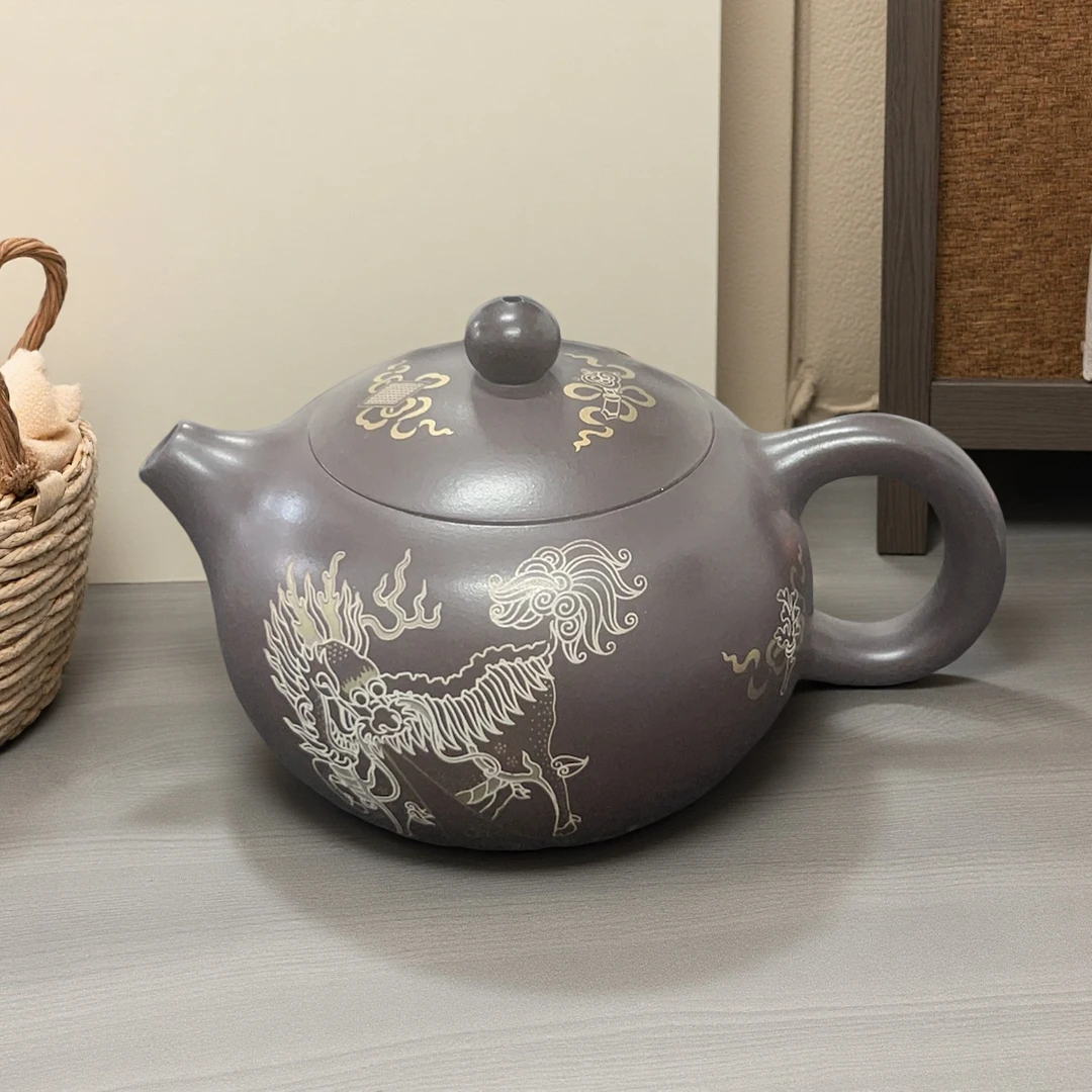 宜兴原矿紫砂泡茶壶全手工赤龙血砂金银错西施230CC