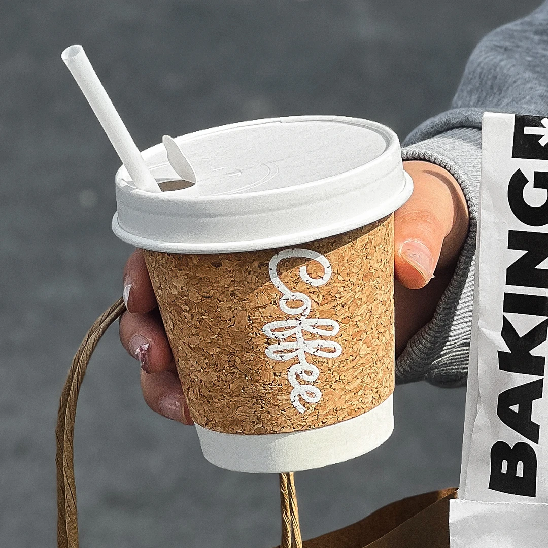 网红软木杯一次性杯子咖啡杯带盖树皮杯热饮打包商用批发定制logo