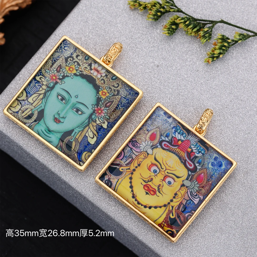 【来福工厂】18k金双面黄财神＋绿度母唐卡吊坠（可联系客服换图）
