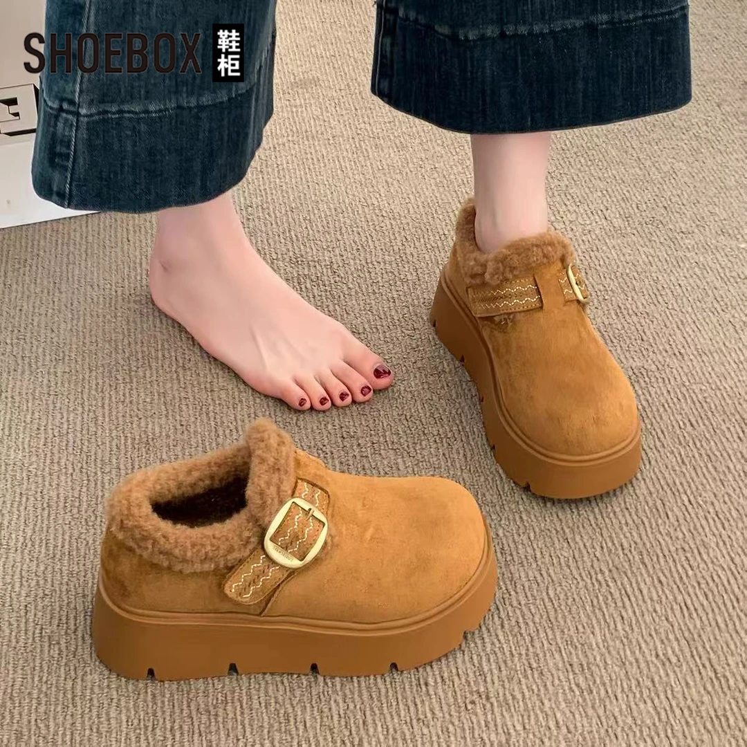 SHOEBOX鞋柜厚底勃肯鞋女加绒雪地靴2025新款爆款冬季保暖棉鞋
