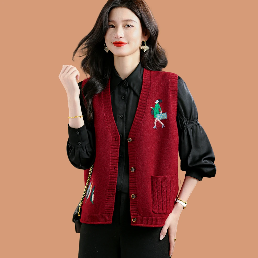 V领羊毛针织马甲背心女款2025新款春秋独特时髦坎肩外穿开衫外套