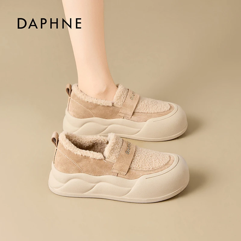 达芙妮2025秋冬时尚加绒厚底百搭增高鞋毛毛鞋X6358