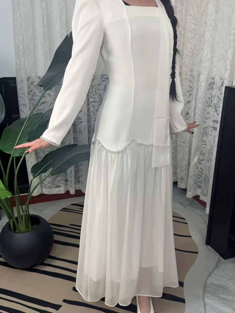 蓝色长袖欧美风连衣裙秋季女士U字领时尚长裙显瘦