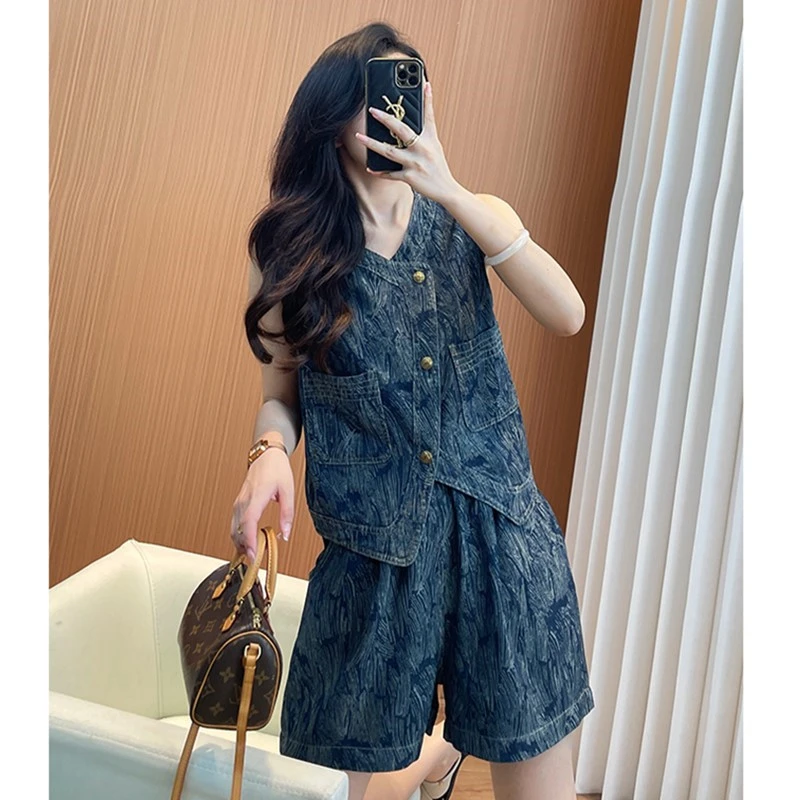 小香风牛仔套装女夏2025新款短裤时尚洋气时髦休闲欧货显高两件套