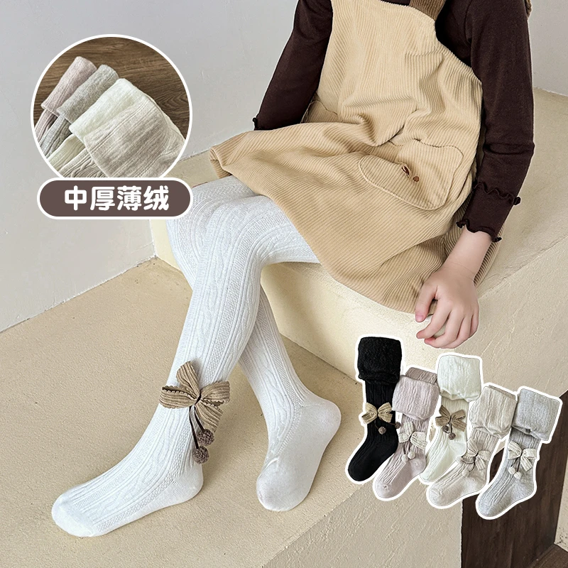 婴儿连裤袜春秋冬棉质加绒宝宝打底袜薄绒白色女童裤袜春秋女儿童