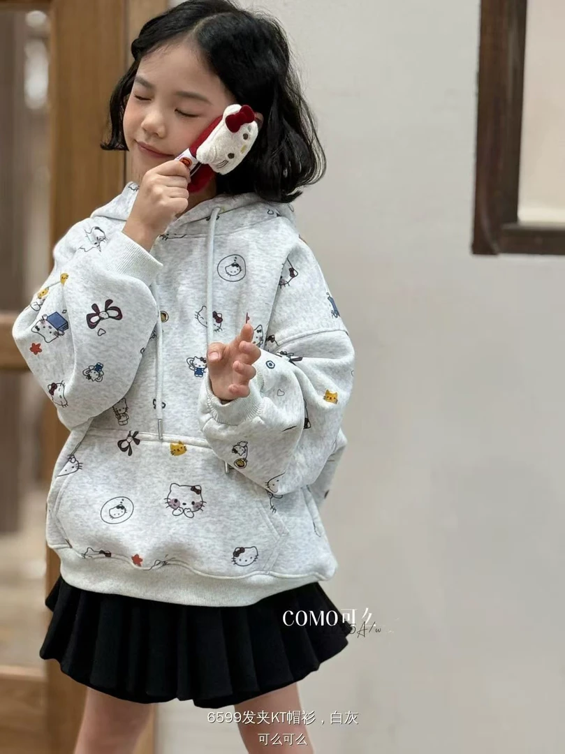 110-15-女童连帽加薄绒连帽卫衣