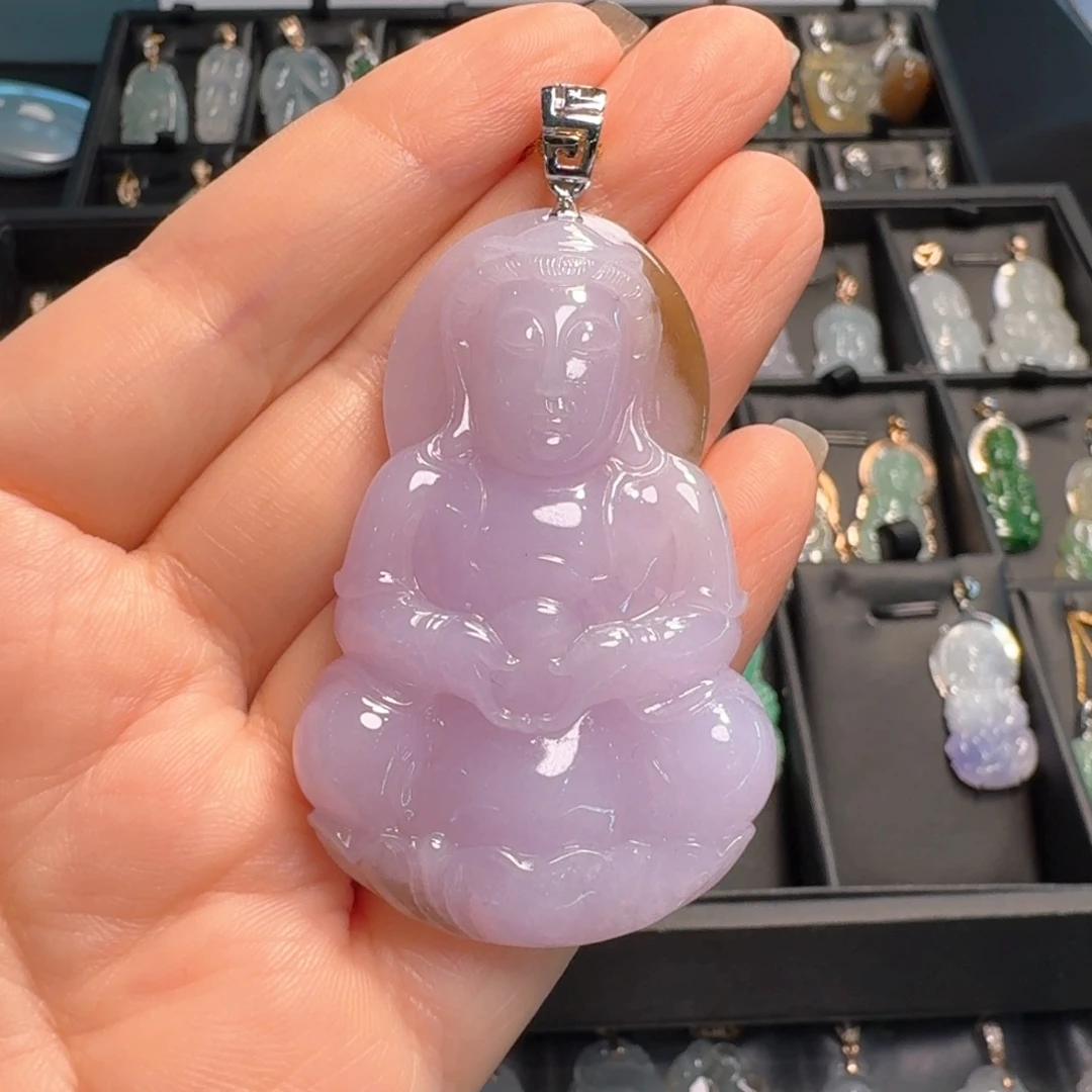 吊坠(不含链)18K金镶嵌翡翠观音