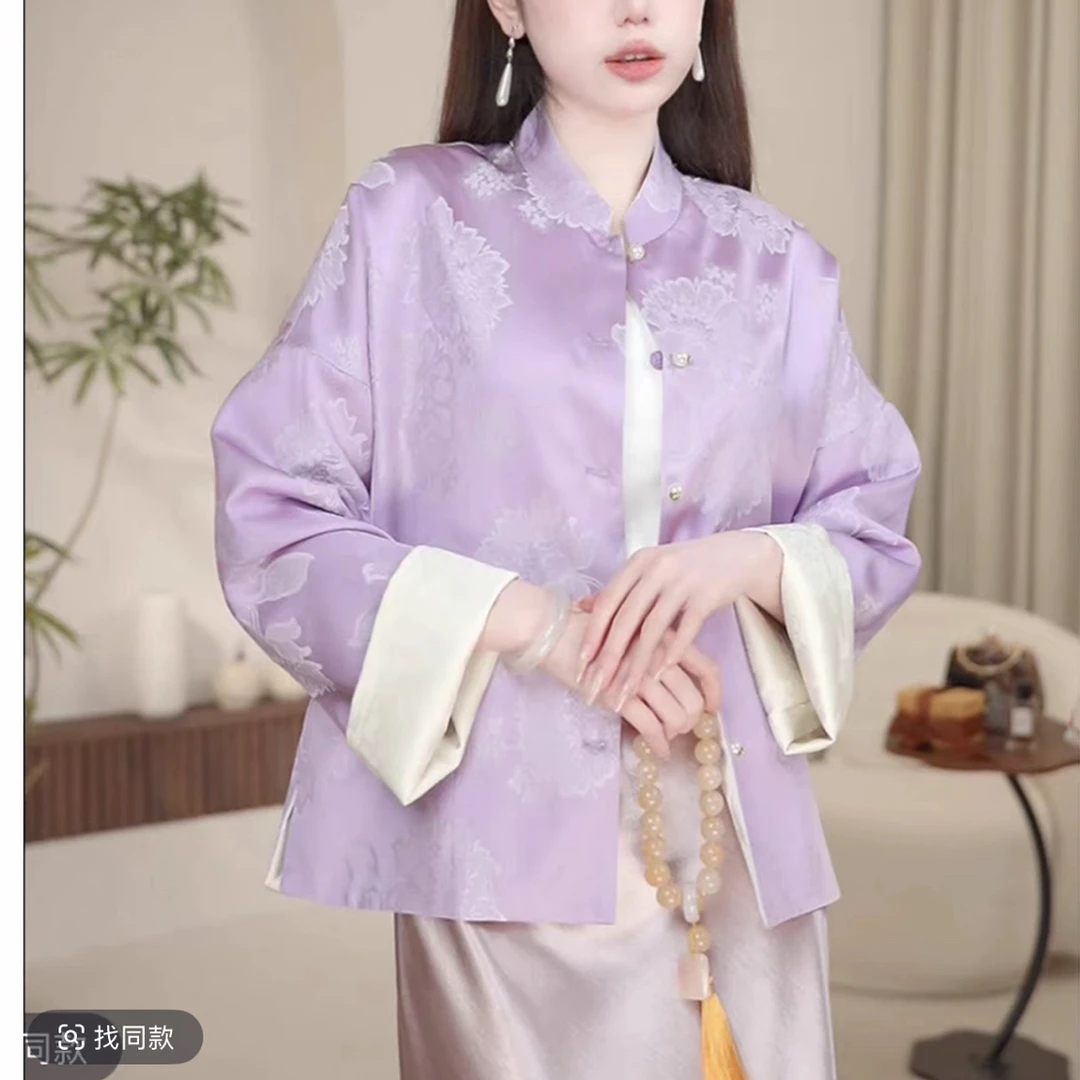 【大幂同款3】双面宽松女春秋外套 国风气质 黄色牡丹外套