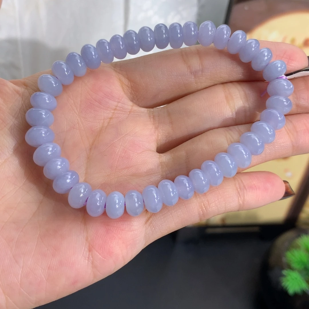 翡翠未镶嵌手串卡7.5-8胶润紫鼓珠手串