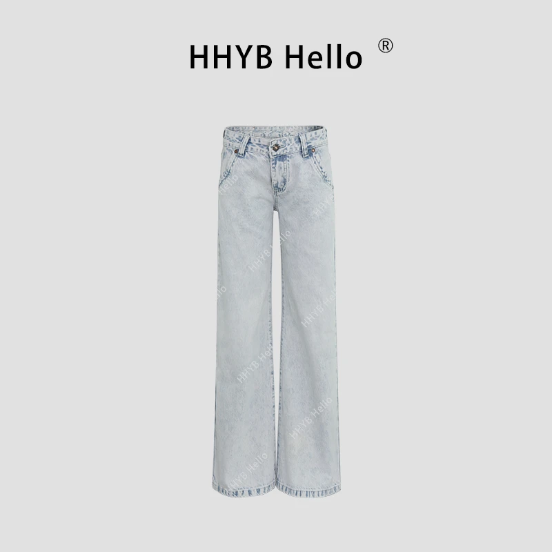 HHYB Hello【Q】新款美式低腰复古简约休闲直筒牛仔裤长裤Q254070