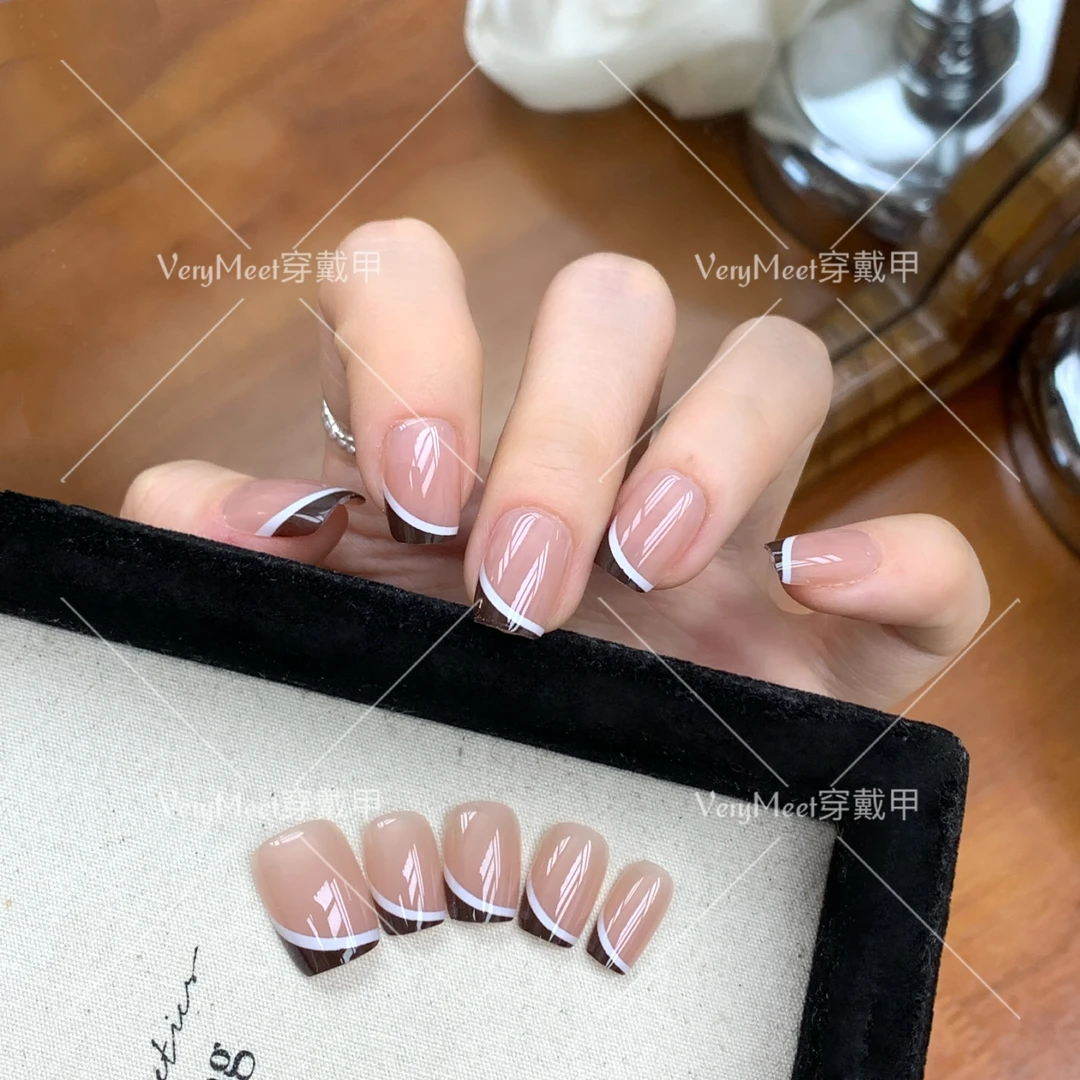 VeryMeet穿戴甲法式裸色拼接小众大气基础百搭简约甜美风美甲L68