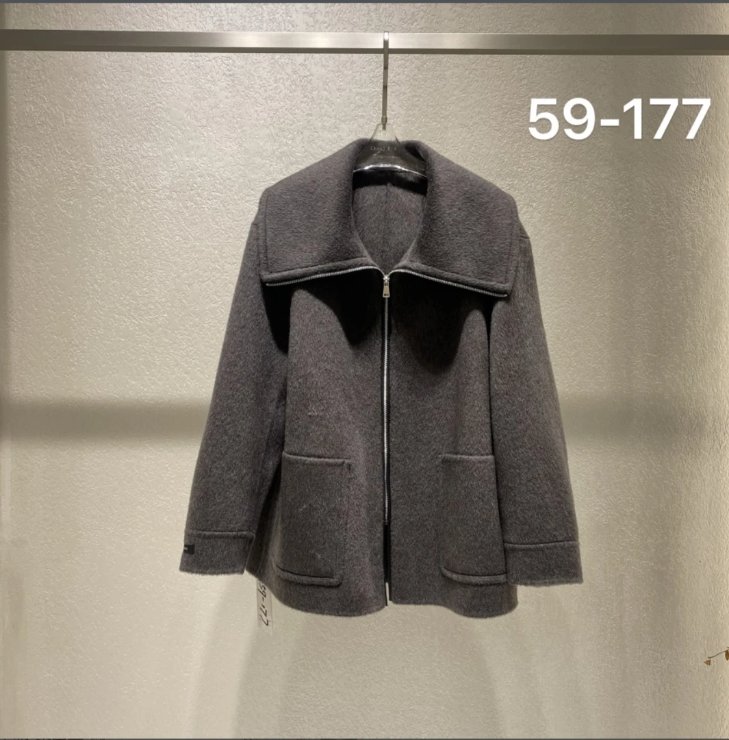 euri桑蚕丝·骆驼绒·羊毛双面呢丨中长款翻领拉链羊毛大衣-MY5643