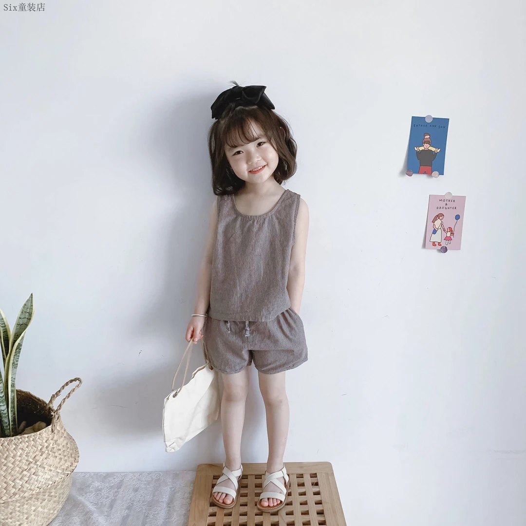儿童潮牌童装韩国童装2025夏季韩版男女童宝宝透气舒适棉麻条纹背
