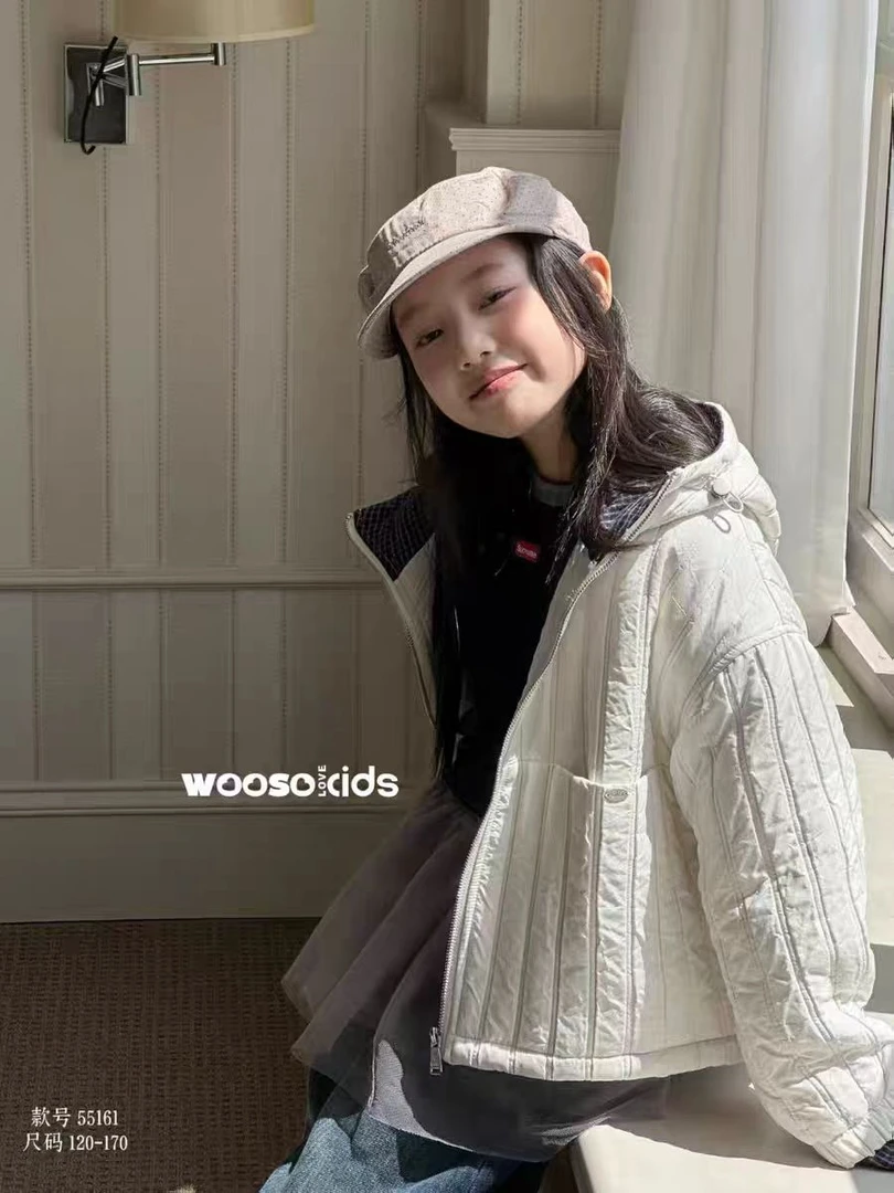 [高品质]2025深秋夹棉韩系格子拼接棉服连帽外套外套