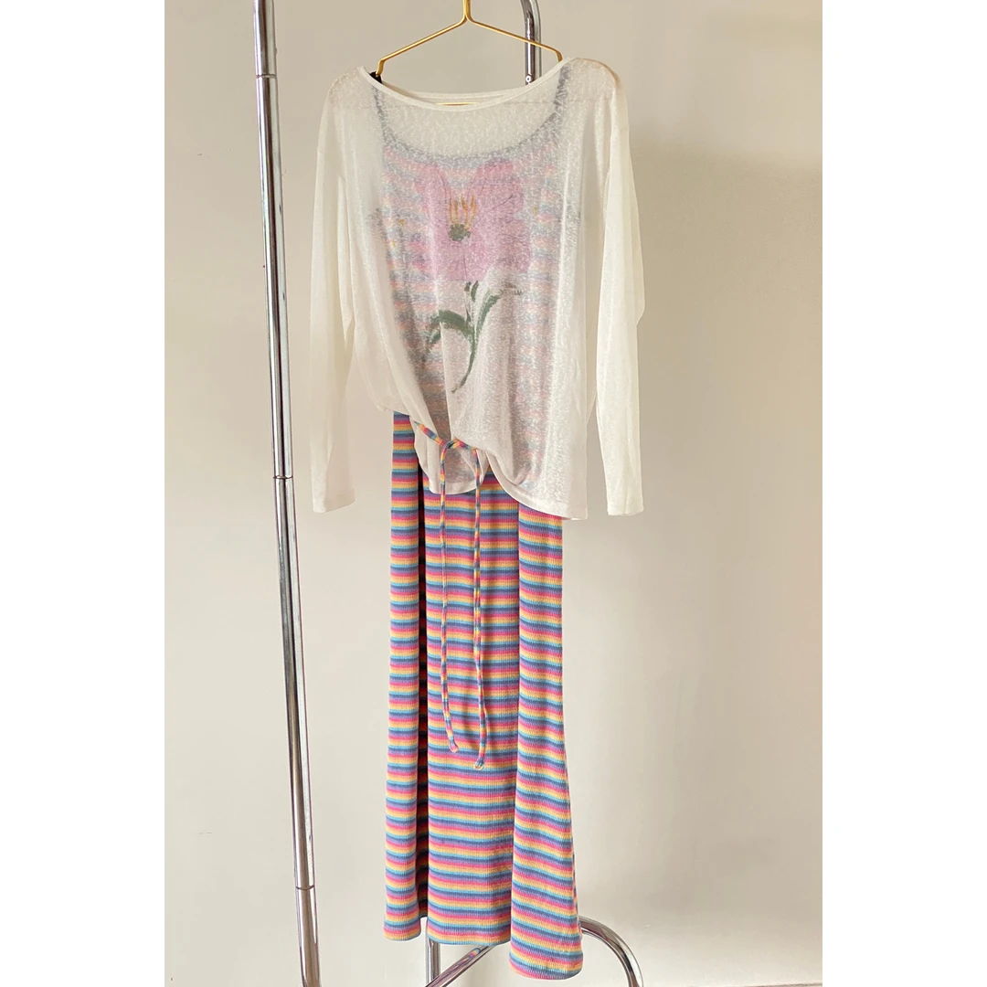 B长袖防晒罩衫宽松T恤+吊带收腰连衣裙两件套大码女装微胖XX02