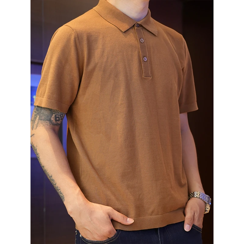 MKLR•盟珂利尔 2025春夏新款休闲短袖POLO衫凉感桑蚕丝针织T恤男