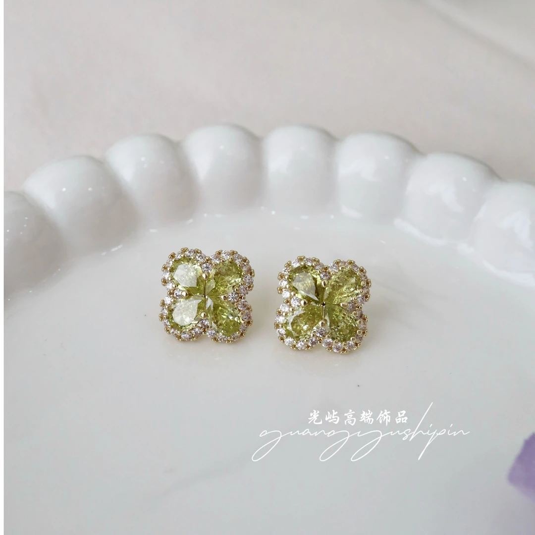 铜合金锆石耳饰 光屿【四叶轻喃】铜合金锆石耳环气质时尚百搭